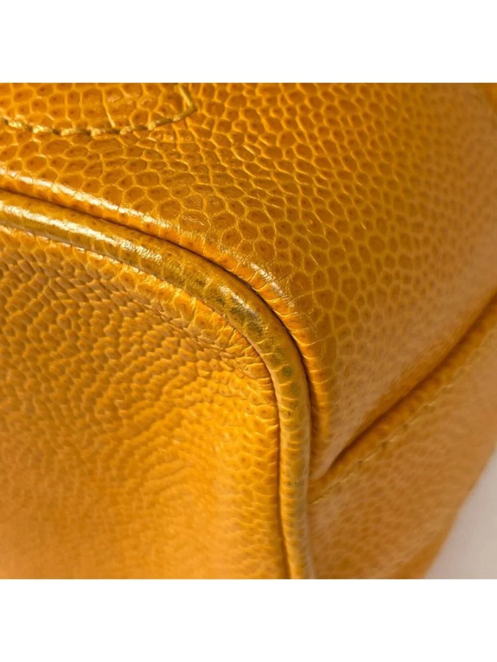 Chanel Shoulder Bag Triple CC Logo Drawstring Caviar Leather Yellow